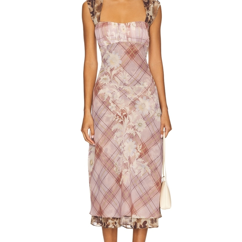 Free People Pink and Brown Floral Midi Dress